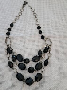 Black Faceted Triple-Row Statement Necklace - Women Jewelry